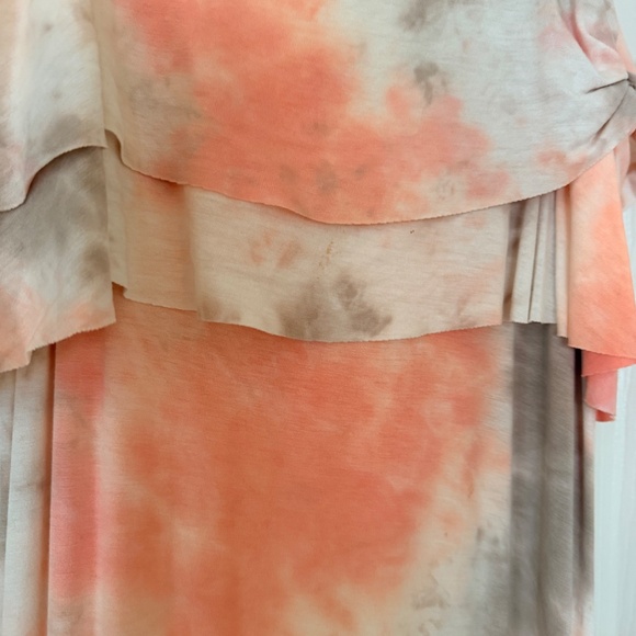 Strappy pink, ivory, grey tie-dye jersey knit  maxi dress with ruffled bodice M - Picture 2 of 4